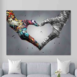 wall art canvas, love hand graffiti 3d canvas, love hand graffiti, custom wall decor, canvas home decor, banksy art canv