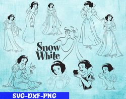 snow white outline svg, bundles disney pricess svg, png,dxf, pdf, jpg...