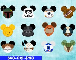 mouse heads star wars svg, bundles mickey head svg, png,dxf, pdf, jpg...