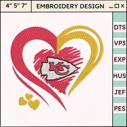 nfl kansas city chiefs heart embroidery design, nfl football logo embroidery design, famous football team embroidery design, football embroidery design, pes, dst, jef, files