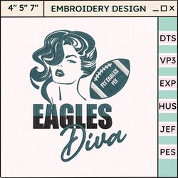 nfl philadelphia eagles diva embroidery design, nfl football logo embroidery design, famous football team embroidery design, football embroidery design, pes, dst, jef, files