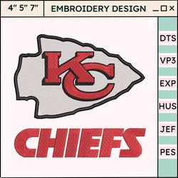 nfl kansas city chiefs logo embroidery design, nfl football logo embroidery design, famous football team embroidery design, football embroidery design, pes, dst, jef, files