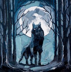 wolf painting dark original art animal artwork inpasto art small oil painting 8 by 8 inches artbyannast