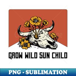 grow wild sun child flower cow skull - stylish sublimation digital download - perfect for personalization