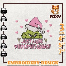 just a girl who loves greench embroidery machine design, christmas green monster embroidery design, in my pink era embro