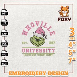 greench university embroidery machine design, christmas green monster embroidery design, retro pink christmas embroidery