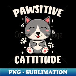 pawsitive cattitude funny cat puns cute cat - professional sublimation digital download - bold & eye-catching