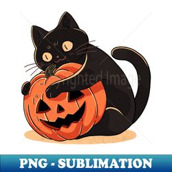 pumpkin embrace black cat - signature sublimation png file - perfect for sublimation art