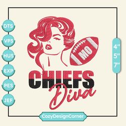 nfl kansas city chiefs diva embroidery design, nfl football logo embroidery design, famous football team embroidery design, football embroidery design, pes, dst, jef, files