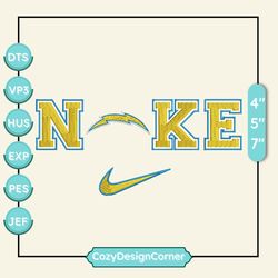 nike nfl los angeles chargers logo embroidery design, nike nfl logo sport embroidery machine design, famous football team embroidery design, football brand embroidery, pes, dst, jef, files