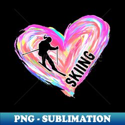 skiing watercolor heart brush - png sublimation digital download - add a festive touch to every day