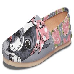 floral boston terrier pink casual shoes