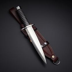 tactical d2 tool steel combat survival dagger knife with leather sheath