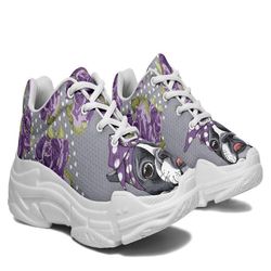 floral boston terrier purple chunky sneakers