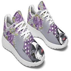 floral boston terrier purple sneakers