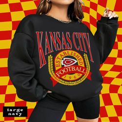 black & red vintage kansas city chiefs football sweatshirt  retro style unisex crewneck