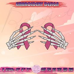 skeleton hand embroidery design, pink ribbon embroidery, breast cancer awareness embroidery, halloween embroidery design, machine embroidery designs