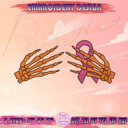 skeleton hand embroidery design, pink ribbon embroidery, breast cancer awareness embroidery, halloween embroidery design, machine embroidery designs