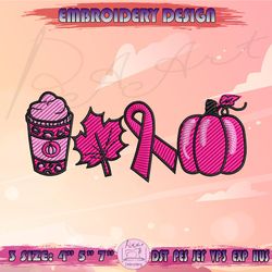 pink ribbon coffee latte embroidery design, breast cancer awareness embroidery, halloween embroidery design, machine embroidery designs