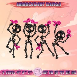 skeleton dance embroidery design, pink ribbon embroidery, breast cancer embroidery, halloween embroidery, machine embroidery designs