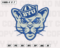 byu cougars mascot embroidery designs, machine embroidery files, nfl embroidery files