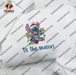 stitch tis the season embroidered shirts, stitch crewneck, merry christmas embroidered hoodie, xmas sweatshirt