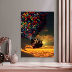 abstract poster, rainbow artwork, up movie wall art, air balloons printed, modern art, up movie balloons artwork, colorf