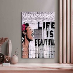 banksy wall art banksy canvas banksy life is beautiful banksy street art graffiti wall art large pop art canvas pop cult