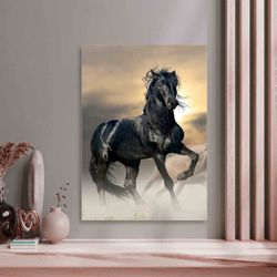 horse lover gift poster, horses artwork, black frame canvas, animal wall art, white horse canvas, faster horse wall art,