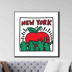 keith haring new york, graffiti poster, the big apple art, new york canvas, street printed, graffiti wall art, trendy wa