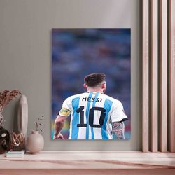 lionel messi world cup poster canvas wall art, messi signature and world cup canvas, football cup ready to hang football