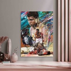 muhammad ali vs liston portrait poster canvas wall art, muhammad ali boxing canvas, motivational framed canvas wall ar