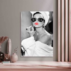 wall art large canvas, wall art canvas, woman canvas decor, lip woman art, audrey lip canvas decor, audrey pink lip 3d c