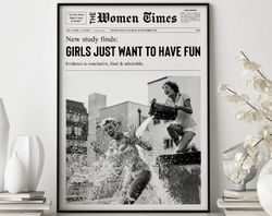 newspaper print, girl dorm room art, girls having fun print, black and white print, bar cart art, trendy wall art.jpg