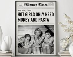 pasta art print, newspaper print, girl dorm room art, girls having fun print, black and white print, bar cart art, fashi