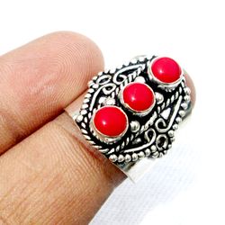 red coral ethnic handmade adjustable ring jewelry india