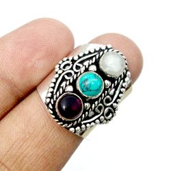 multi gemstone ethnic handmade adjustable ring jewelry india