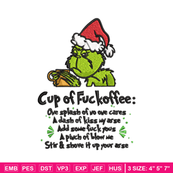cup of fuckoffee grinch embroidery design, grinch christmas embroidery, embroidery file, grinch design, instant download