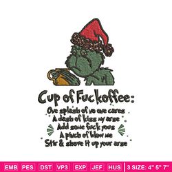 cup of fuckoffee grinch embroidery design, grinch christmas embroidery, grinch design, embroidery file, instant download