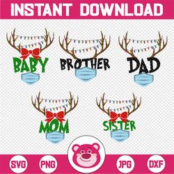 reindeer family svg , set of 5 reindeer svg ,family christmas pj designs, reindeer mom png, reindeer faces, red nosed re