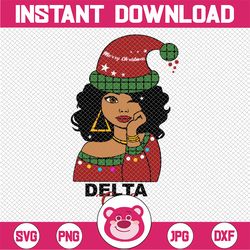 christmas delta girl with santa hat svg clipart cute african american woman face with natural afro hair and santa hat sv