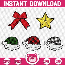 santa hat and star bundle, png, santa hat bundle, christmas star and knit png, christmas png, christmas santa hat, subli