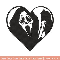 ghostface heart embroidery design, ghostface heart embroidery, logo design, embroidery file, digital download.