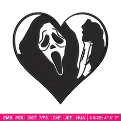 ghostface heart embroidery design, ghostface heart embroidery, logo design, embroidery file, digital download.