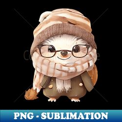 cute african pygmy hedgehog wearing glasses and winter clothes - retro png sublimation digital download - unleash your inner rebellion