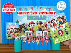 package paw patrol birthday party decoration editable printable, paw patrol birthday invitation corjl editable