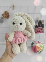 knitted bunny toy, handmade bunny toy, knitted bunny plush, soft rabbit doll, crochet bunny