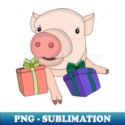 pig playing with gift boxes - png transparent sublimation file - defying the norms