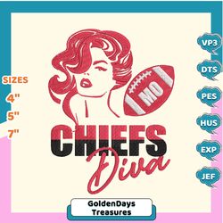 nfl kansas city chiefs diva embroidery design, nfl football logo embroidery design, famous football team embroidery design, football embroidery design, pes, dst, jef, files