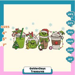 christmas embroidery designs, grinchmas coffee embroidery, iced warm winter, hand drawn embroidery, merry christmas embroidery